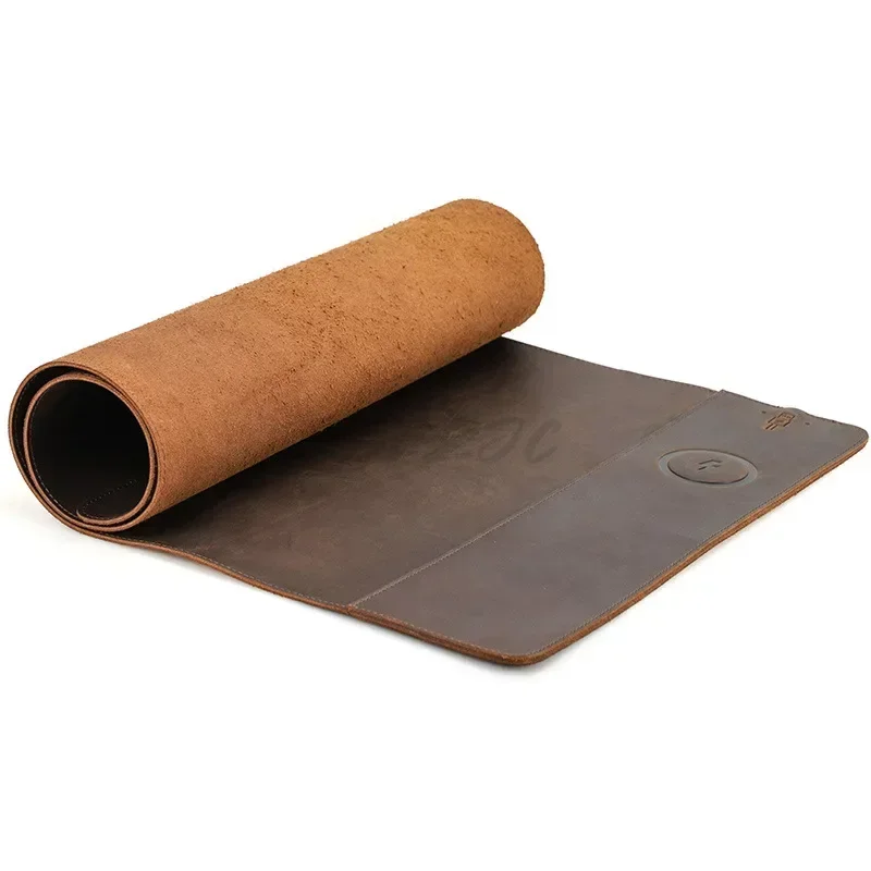 Wireless Charging Pad - Vintage-Mauspad aus Rindsleder mit supergroßem, schmutzabweisendem