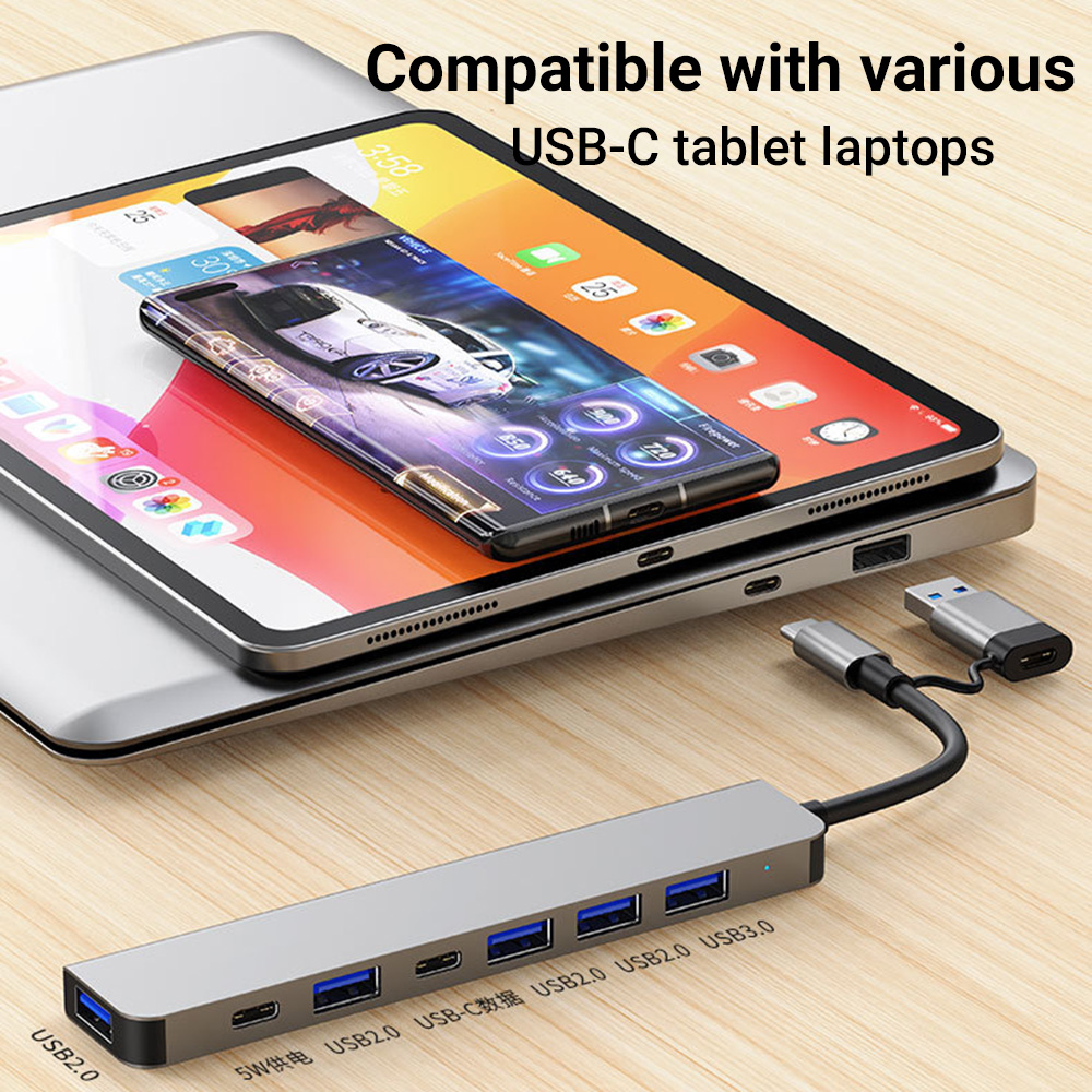 Tablet Reading Accessories - 7-in-1 Dual-Head USB-C & USB Dockingstation